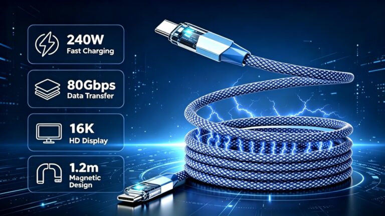 NovaCable - 240W Cyberpunk Transparent Magnetic USB5 Cable